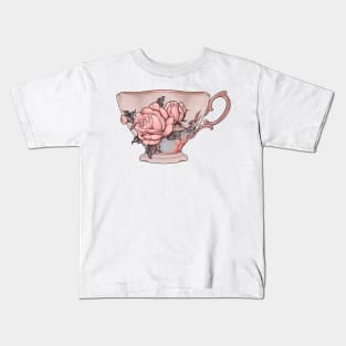 Vintage Tea Cup With Rose Kids T-Shirt